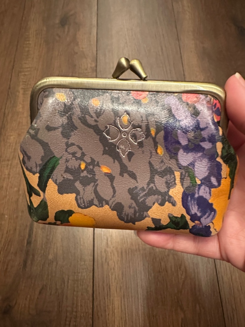Patricia Nash Floral Kiss-Lock Coin Purse - Purple, Gray, Mustard, Green